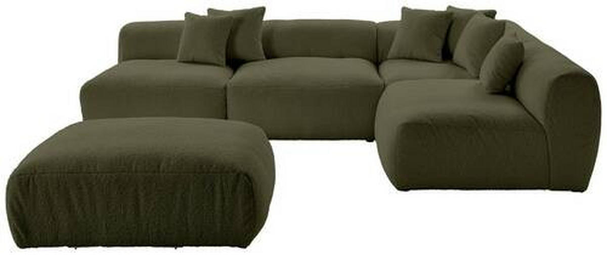 ECKSOFA inkl. Hocker in Flachgewebe, Teddystoff Olivgrün  - Olivgrün, Trend, Textil (315/235cm) - Livetastic