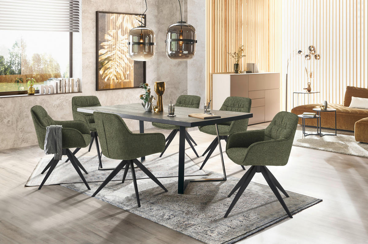 ESSTISCH Eiche massiv rechteckig Schwarz  - Schwarz, Design, Holz/Metall (180/100/76cm) - Musterring