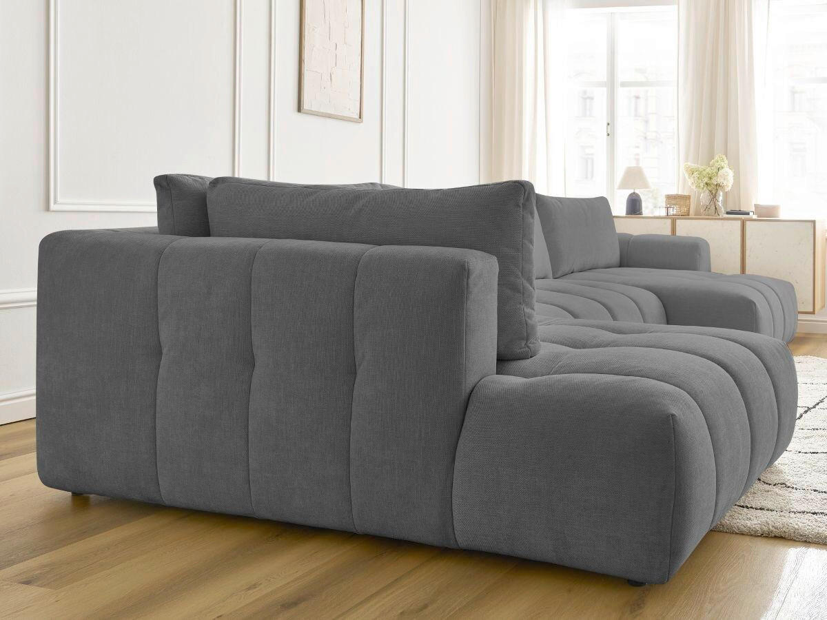 WOHNLANDSCHAFT  FUJI  Dunkelgrau Leinenoptik  - Dunkelgrau/Schwarz, MODERN, Kunststoff/Textil (204/377/160cm)