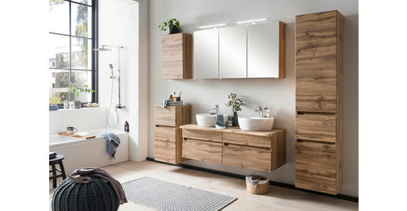 WASCHTISCHKOMBI 121 cm  - Eiche Wotan/Weiß, Natur, Keramik/Holzwerkstoff (121cm) - Xora