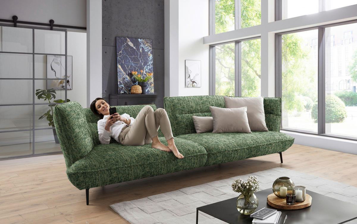 MEGASOFA in Flachgewebe Olivgrün  - Schwarz/Olivgrün, Design, Holzwerkstoff/Textil (339/92/99cm) - Moderano