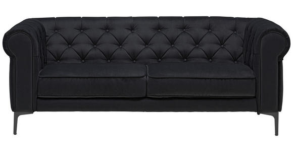 CHESTERFIELD-SOFA in Samt Schwarz  - Schwarz, Trend, Textil/Metall (195/75/90cm) - Ambia Home