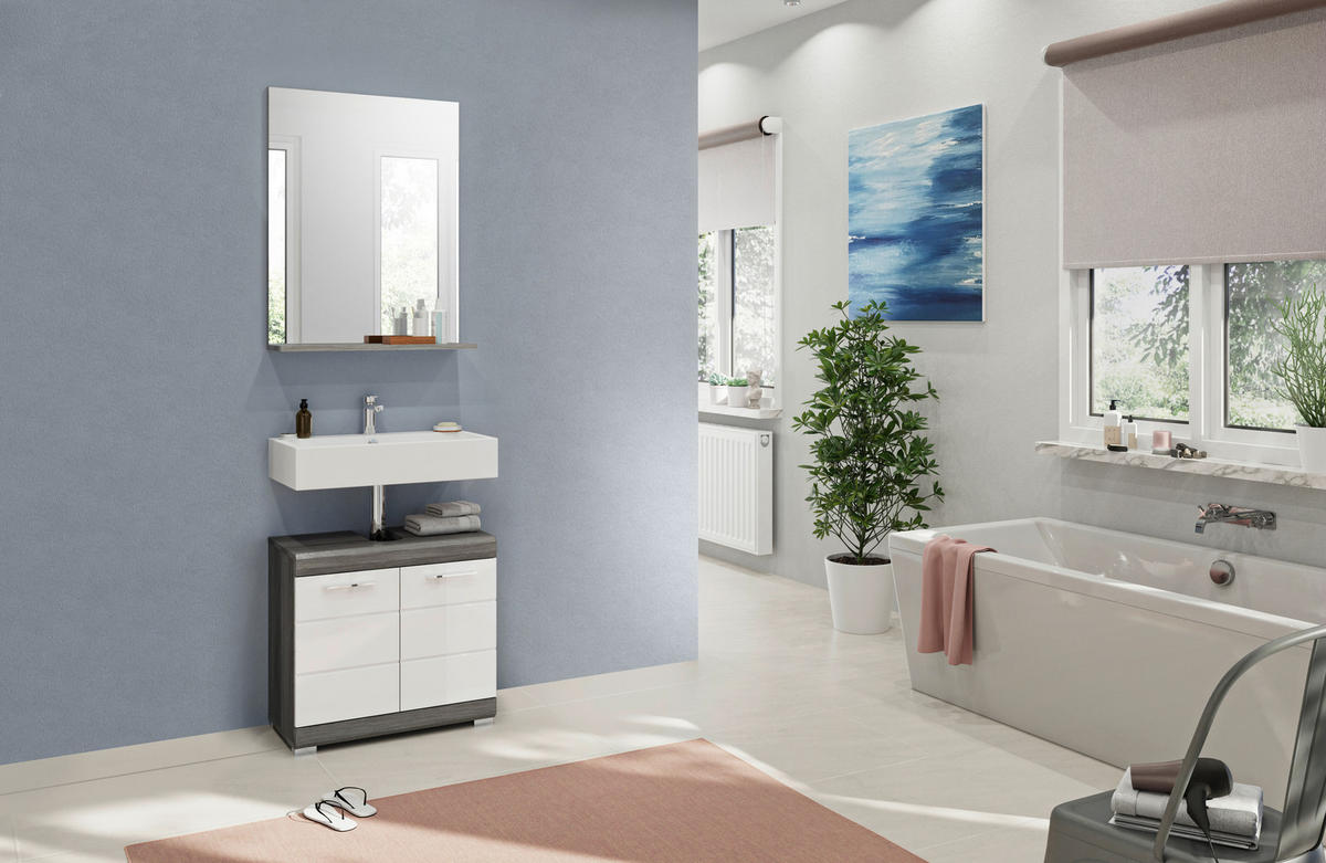 BADEZIMMER 2-teilig  in 60 cm  - Weiß Hochglanz, MODERN, Holzwerkstoff/Kunststoff (60cm) - MID.YOU