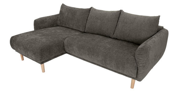 ECKSOFA Dunkelgrau Flachgewebe  - Dunkelgrau/Buchefarben, KONVENTIONELL, Holz/Textil (144/230cm) - Carryhome
