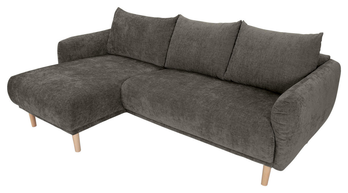 ECKSOFA Dunkelgrau Flachgewebe  - Dunkelgrau/Buchefarben, KONVENTIONELL, Holz/Textil (144/230cm) - Carryhome