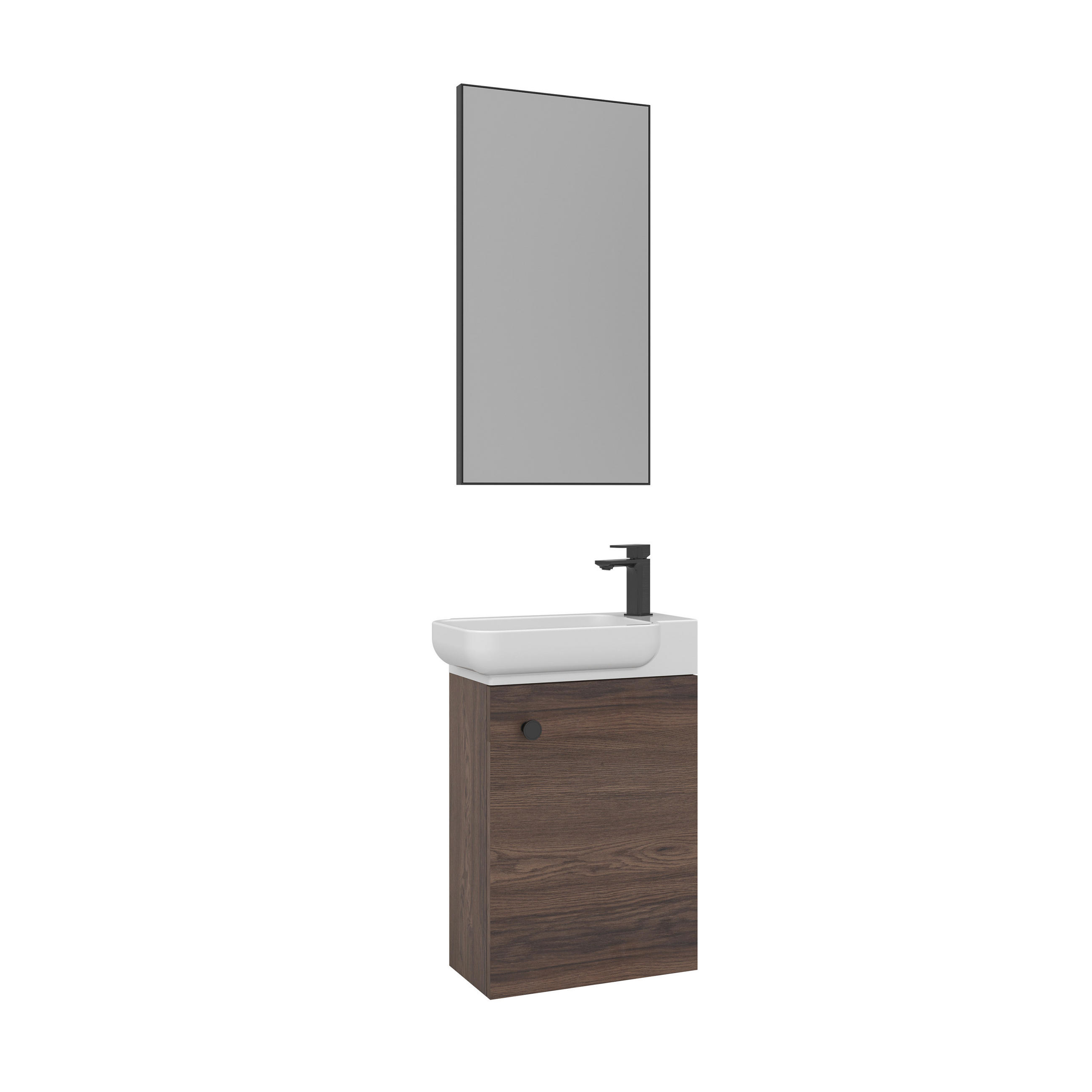 GÄSTEBAD 55 cm  - Weiß Hochglanz/Walnussfarben, MODERN, Keramik/Holzwerkstoff (55cm) - MID.YOU
