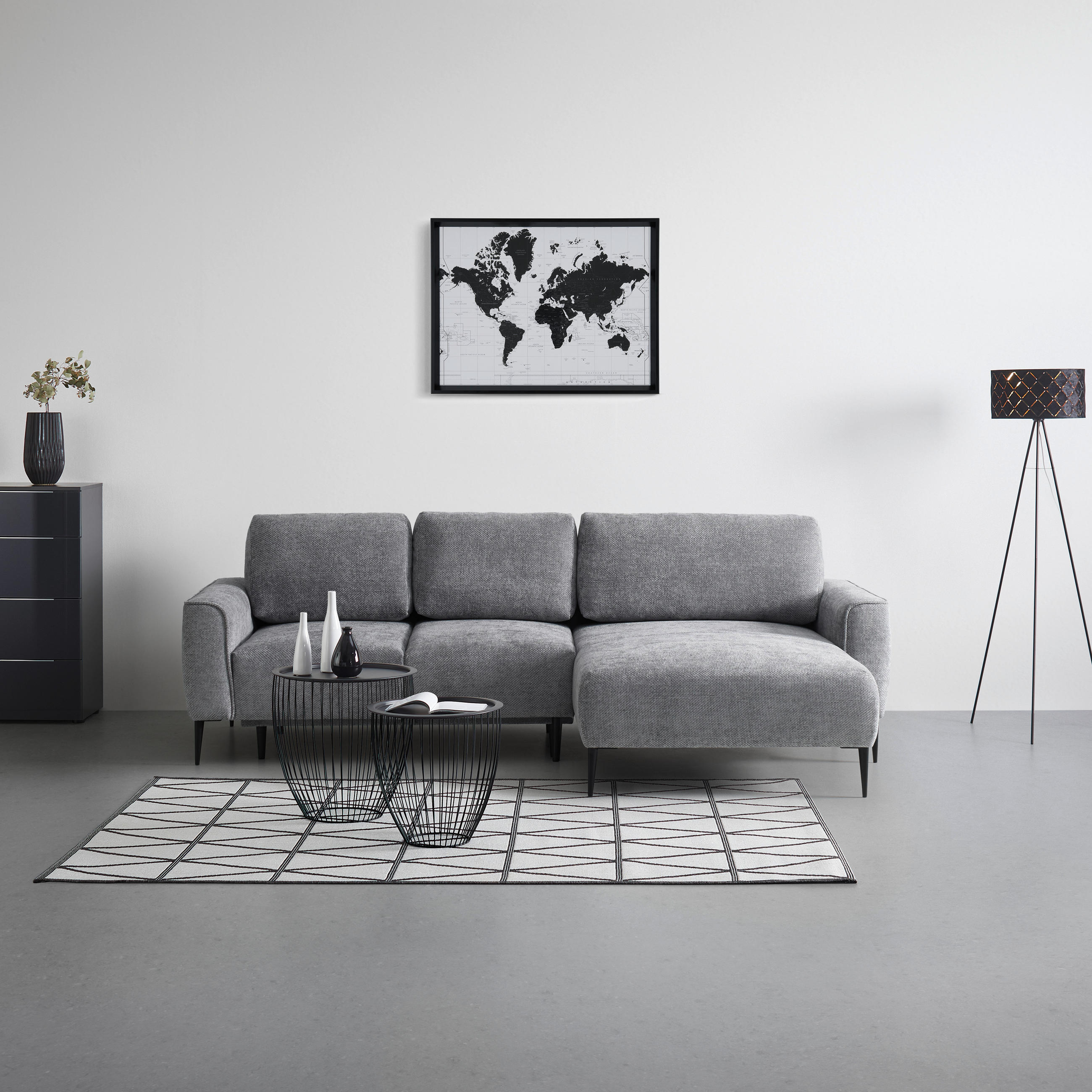 HÖRNSOFFA i vävt tyg grå  - grå/svart, Modern, metall/textil (255/164cm) - MID.YOU