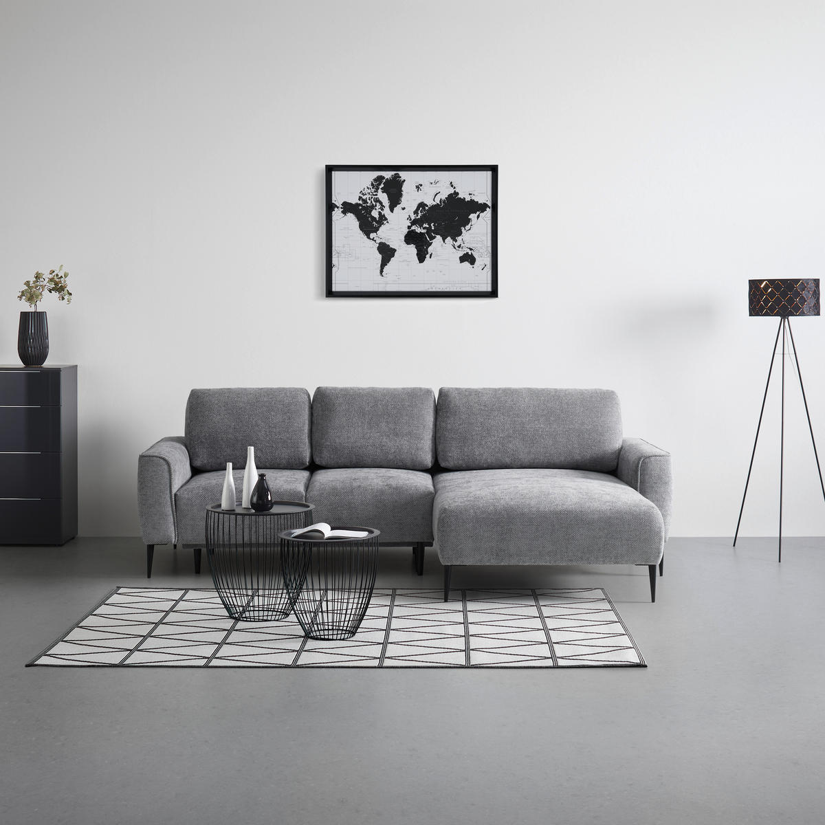 HÖRNSOFFA i vävt tyg grå  - grå/svart, Modern, metall/textil (255/164cm) - MID.YOU