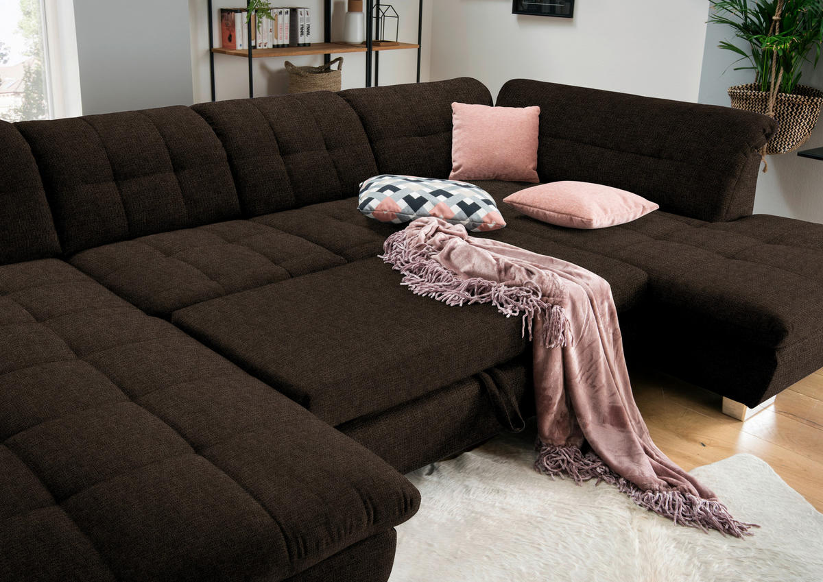 WOHNLANDSCHAFT in Mikrofaser Braun  - Chromfarben/Braun, Design, Kunststoff/Textil (204/350/211cm) - Xora