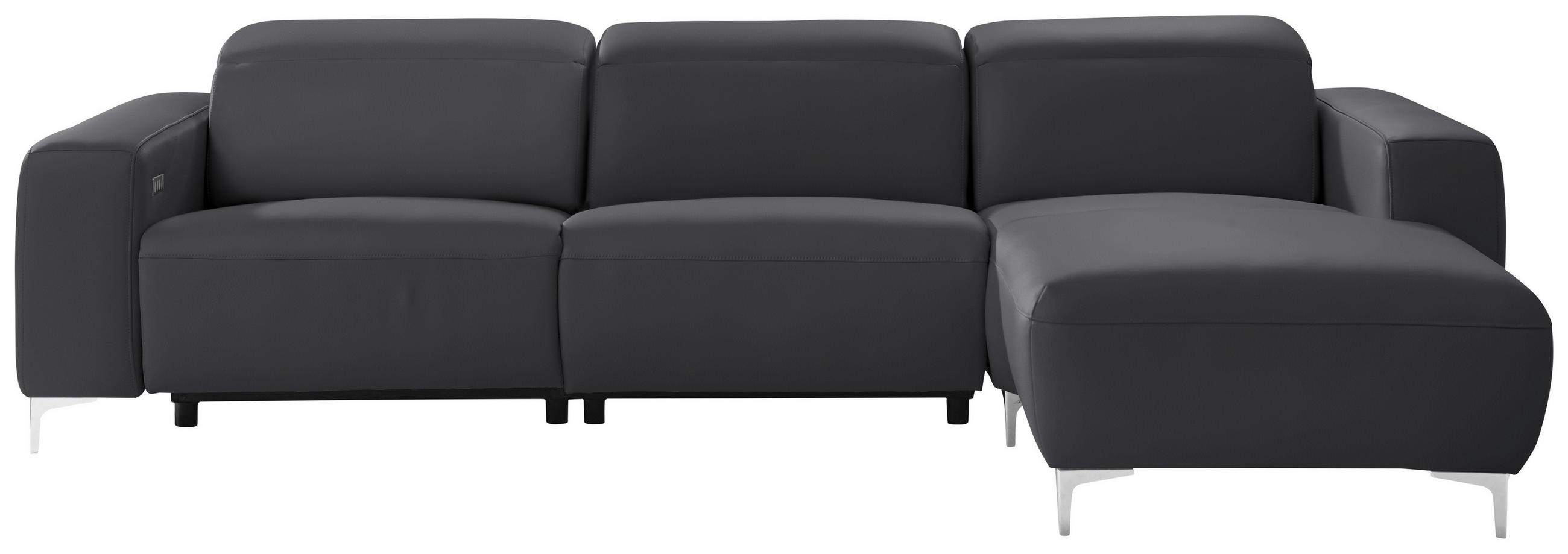 ECKSOFA in Echtleder Dunkelgrau, Fango  - Chromfarben/Fango, Design, Leder/Metall (292/177cm) - Pure Home Lifestyle