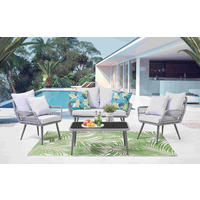 GARTENSET 4-teilig  - Hellgrau/Schwarz, Design, Glas/Kunststoff - Livetastic