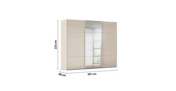 SCHWEBETÜRENSCHRANK 301/223/68 cm 3-türig Champagner - Champagner, KONVENTIONELL, Glas/Holzwerkstoff (301/223/68cm) - Novel