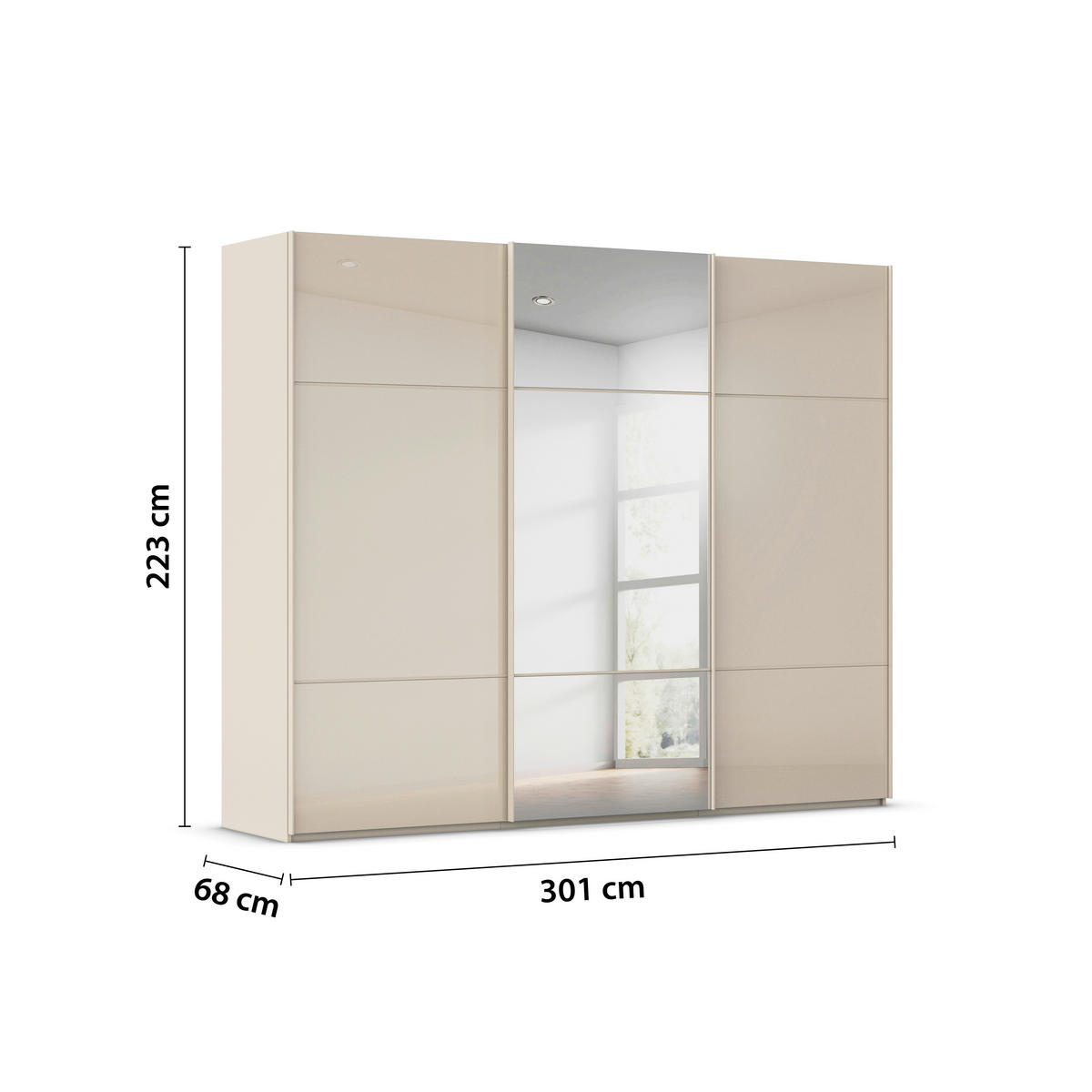 SCHWEBETÜRENSCHRANK in Champagner  - Champagner, Konventionell, Glas/Holzwerkstoff (301/223/68cm) - Novel