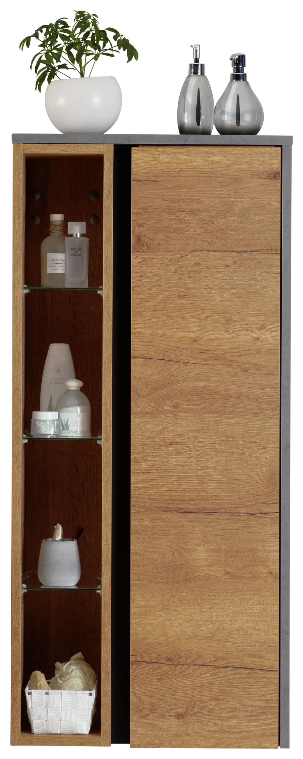 MIDISCHRANK 56,4/120/33,2 cm  - Eichefarben, Design, Glas/Holzwerkstoff (56,4/120/33,2cm) - Moderano