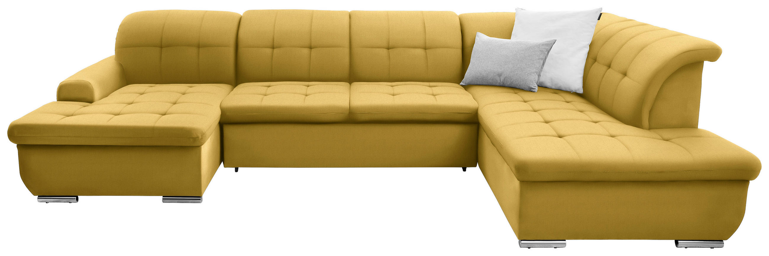 WOHNLANDSCHAFT inkl. Funktion Gelb Flachgewebe  - Gelb/Silberfarben, Design, Textil/Metall (145/342/208cm) - Cantus