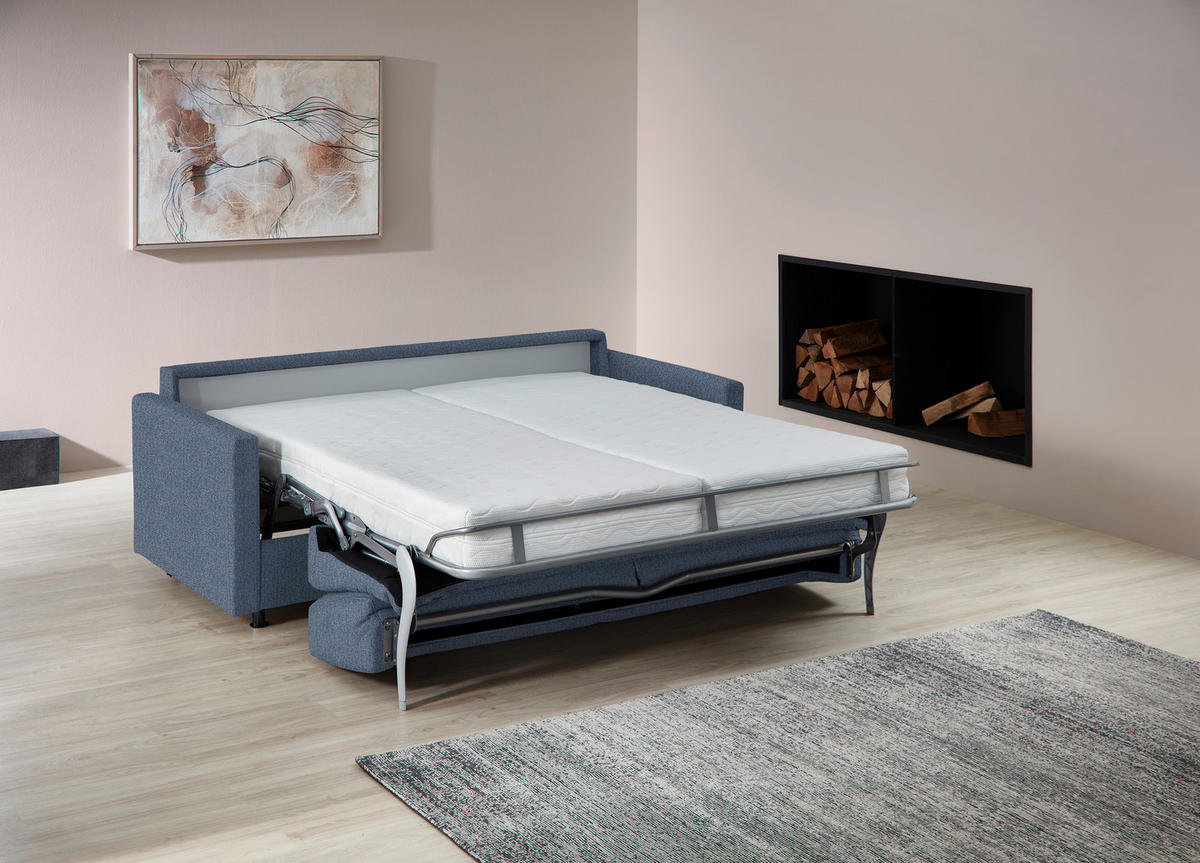 SCHLAFSOFA  in Flachgewebe Blau  - Blau/Schwarz, KONVENTIONELL, Textil/Metall (207/88/101cm) - Bali