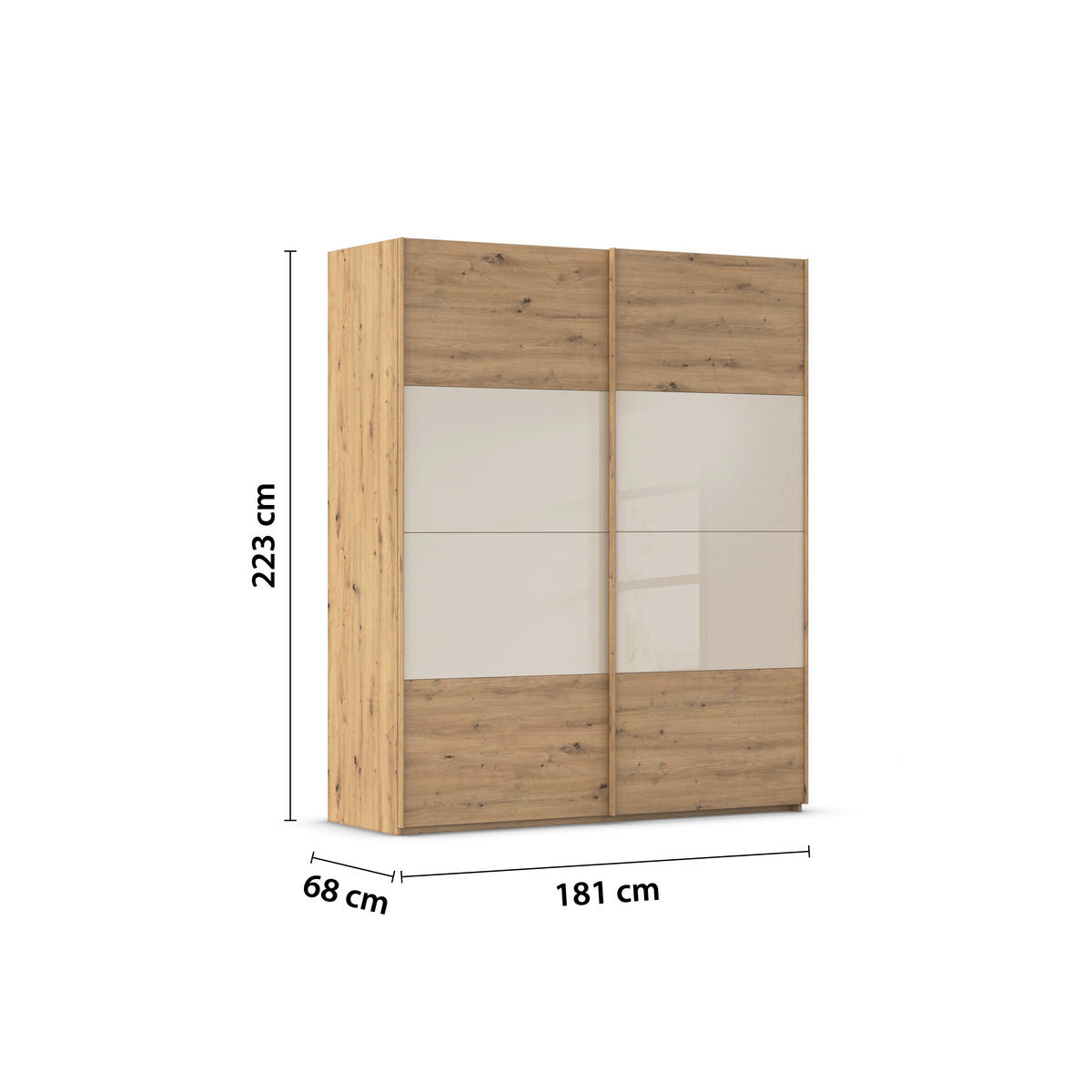 SCHWEBETÜRENSCHRANK 181/223/68 cm 2-türig Champagner, Eiche Artisan  - Champagner/Eichefarben, Design, Glas/Holzwerkstoff (181/223/68cm) - Xora