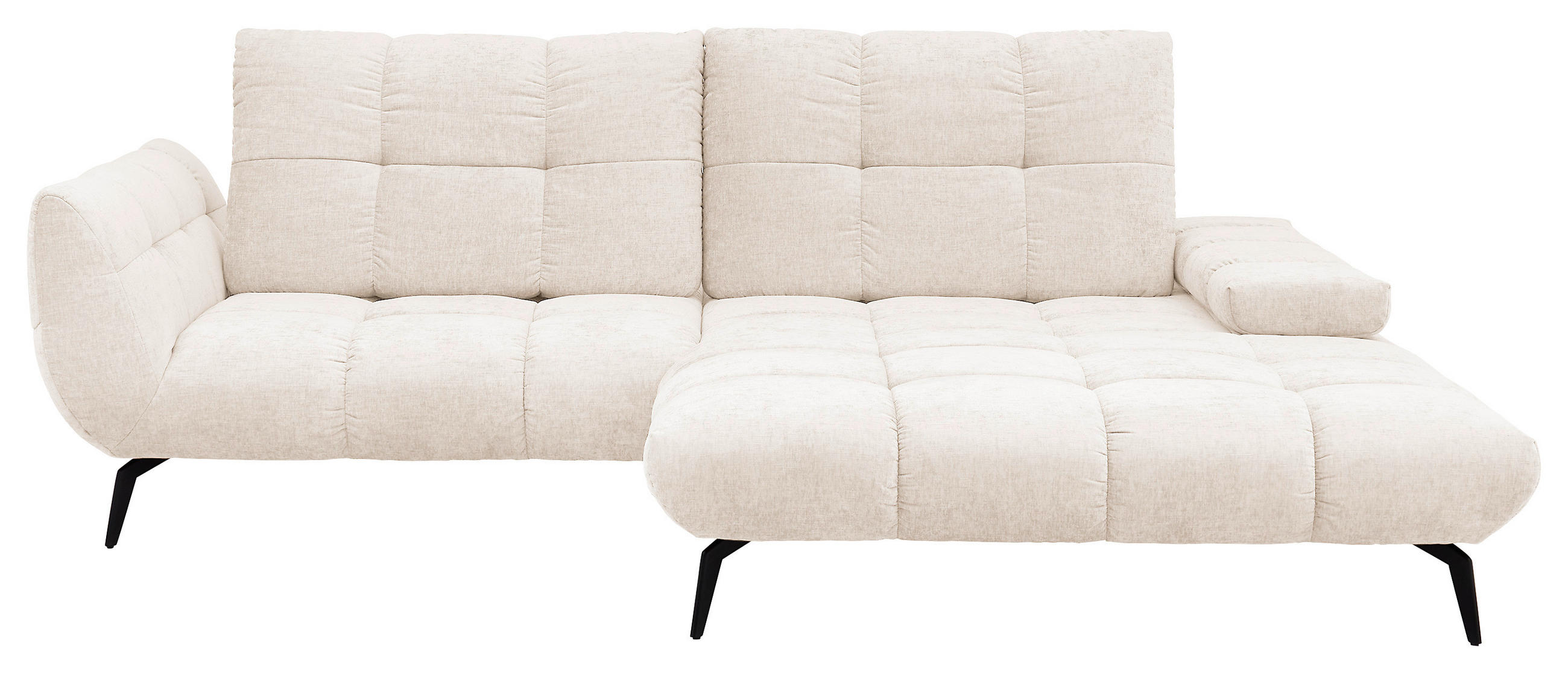 ECKSOFA Creme Flachgewebe Rücken echt, Sitztiefenverstellung  - Creme/Schwarz, KONVENTIONELL, Textil/Metall (273/211cm) - SetOne by Musterring