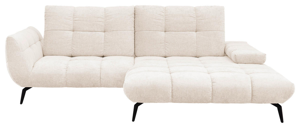 ECKSOFA Creme Flachgewebe Rücken echt, Sitztiefenverstellung  - Creme/Schwarz, KONVENTIONELL, Textil/Metall (273/211cm) - SetOne by Musterring