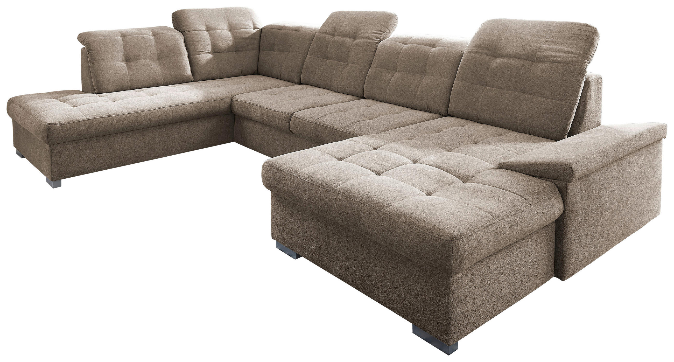 WOHNLANDSCHAFT Taupe Mikrofaser  - Taupe/Chromfarben, Design, Kunststoff/Textil (212/330/169cm) - Livetastic