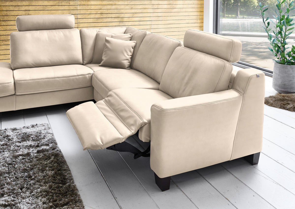 ECKSOFA in Echtleder Beige  - Eichefarben/Beige, Design, Leder/Holz (235/259cm) - Valdera