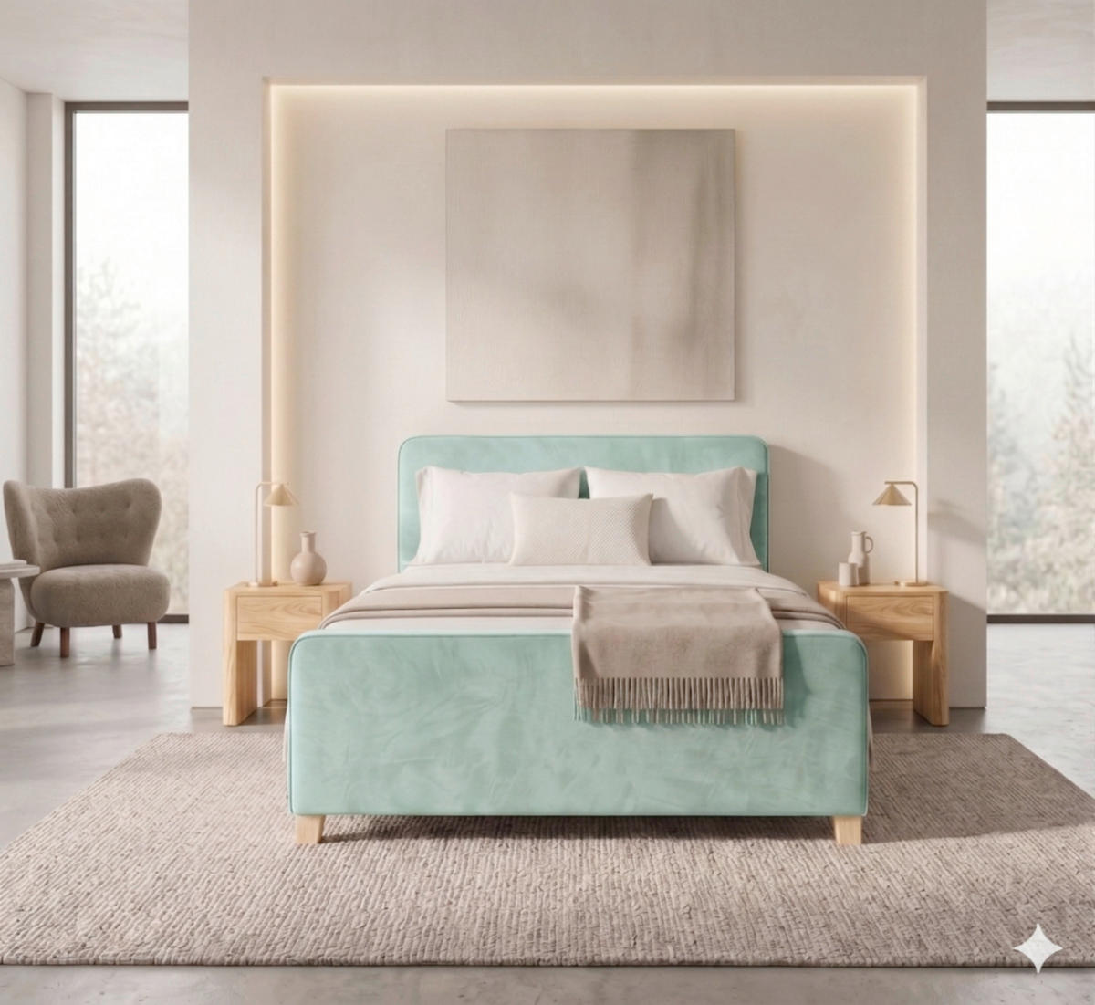 BOXBETT 160/200 cm  in Mintgrün  - Kernbuche/Mintgrün, MODERN, Holz/Textil (160/200cm) - MID.YOU