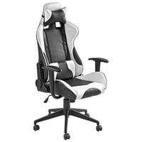 GAMER SZÉK  bőrhatású textil fekete, fehér  - fekete/fehér, Design, műanyag/textil (70/129-138/59cm) - Voleo