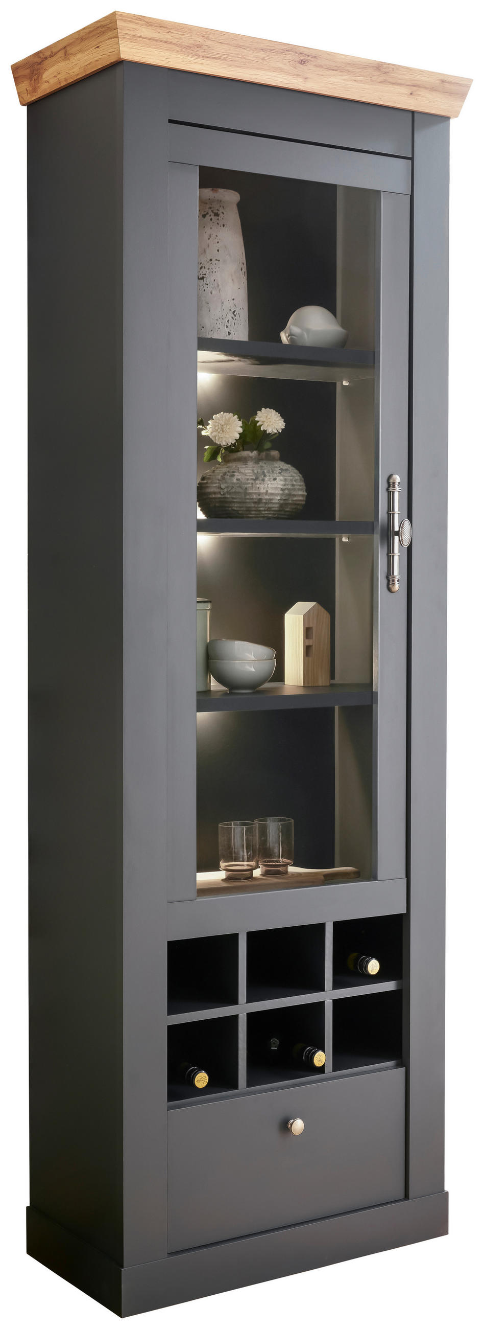 VITRINE in Anthrazit, Eiche Wotan  - Anthrazit/Silberfarben, Design, Holzwerkstoff/Metall (72/201/38cm) - MID.YOU