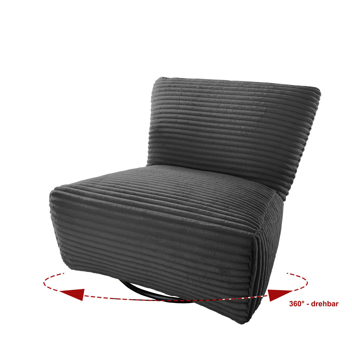 XXL-SESSEL in Cord Anthrazit  - Anthrazit/Schwarz, Trend, Textil/Metall (95/77/94cm) - Livetastic