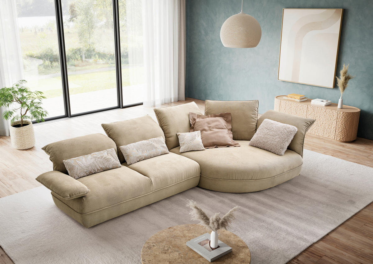 ECKSOFA Cord Beige  - Beige/Schwarz, Design, Kunststoff/Textil (343/154cm) - Koinor