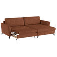 ECKSOFA in Flachgewebe, Leinenoptik Cognac  - Cognac/Schwarz, Design, Textil/Metall (242/170cm) - Xora