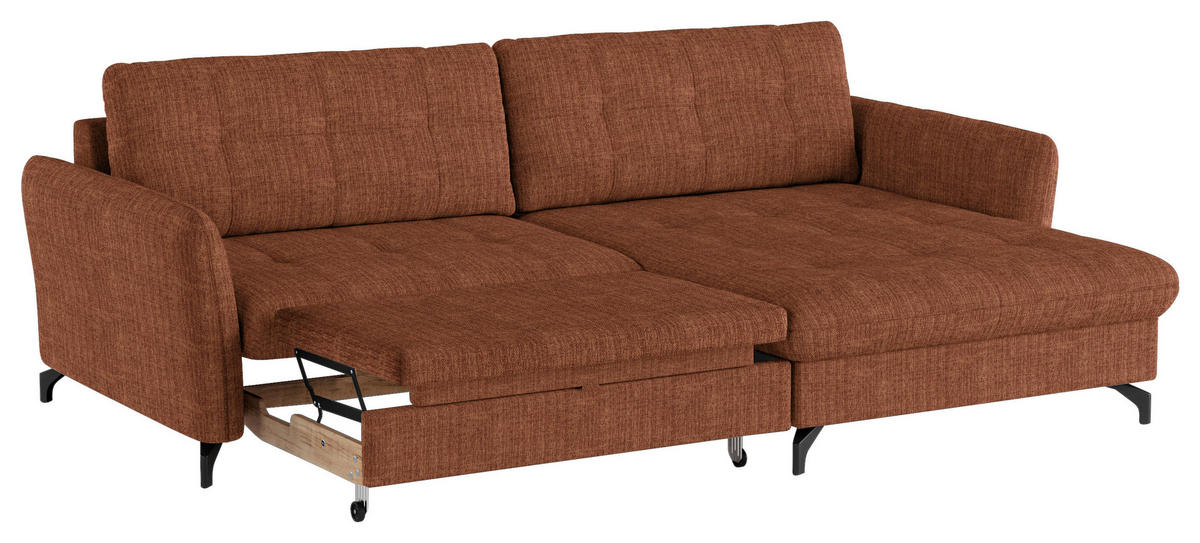 ECKSOFA in Flachgewebe, Leinenoptik Cognac  - Cognac/Schwarz, Design, Textil/Metall (242/170cm) - Xora