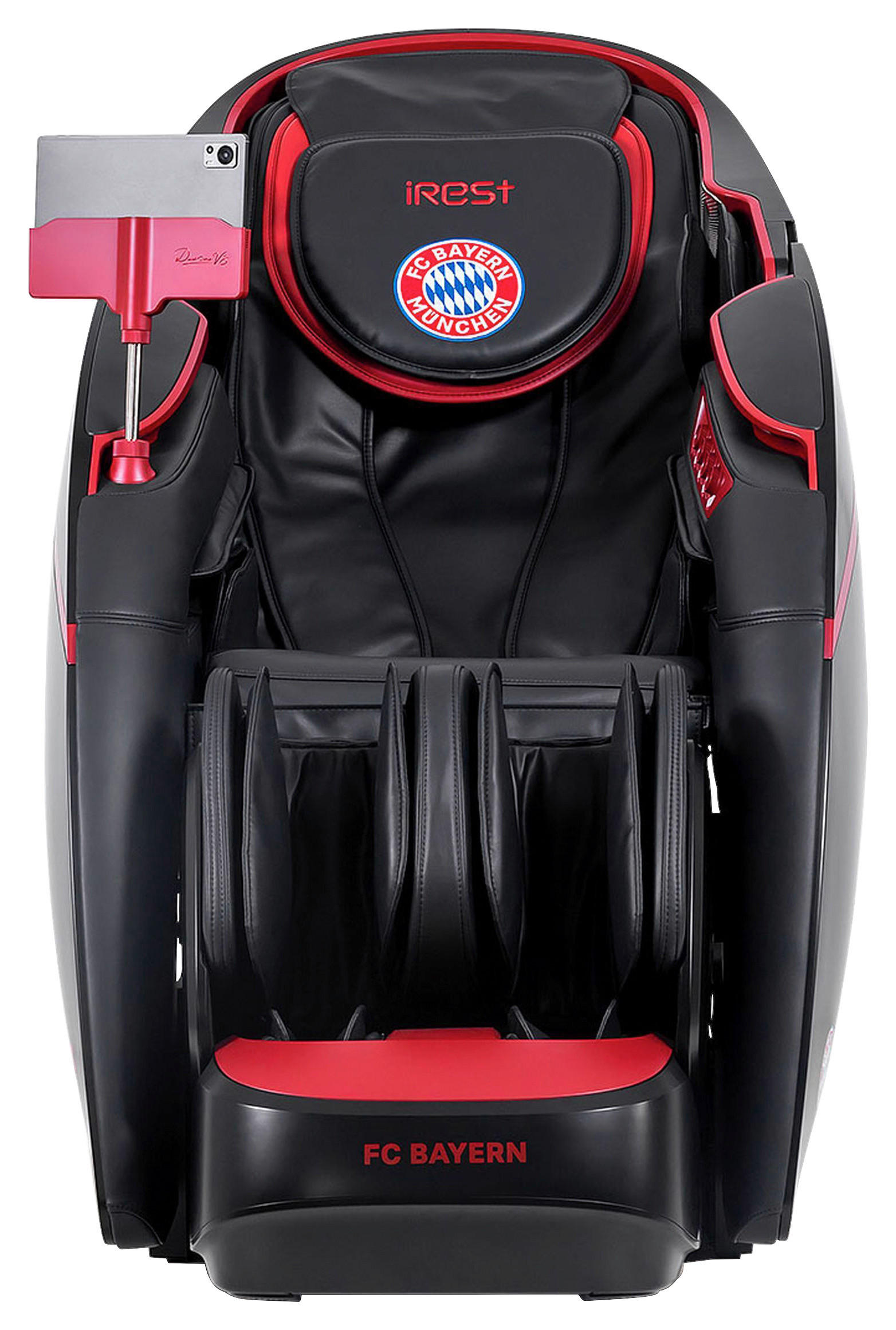 MASSAGESESSEL FC BAYERN MÜNCHEN  mit Lederlook Rot, Schwarz integrierte Lautsprecher, Relaxfunktion, Liegefunktion, Sitzheizung, Netzbetrieb, Massagefunktion, Herz-Waage-Funktion, integrierter Akku, abwischbar, ausziehbare Fußstütze, Bluetooth-Lautsprecher, Rückenlehne in S-Form  - Rot/Schwarz, KONVENTIONELL, Kunststoff/Textil (177-190/130/86cm) - Welnova