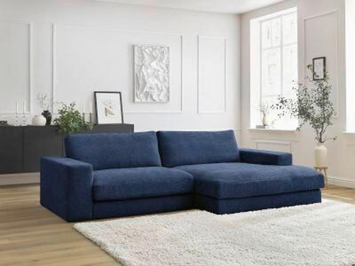 ECKSOFA Ottomane rechts  LEONARD  Dunkelblau Struktur  - Schwarz/Dunkelblau, MODERN, Kunststoff/Textil (274/159cm)