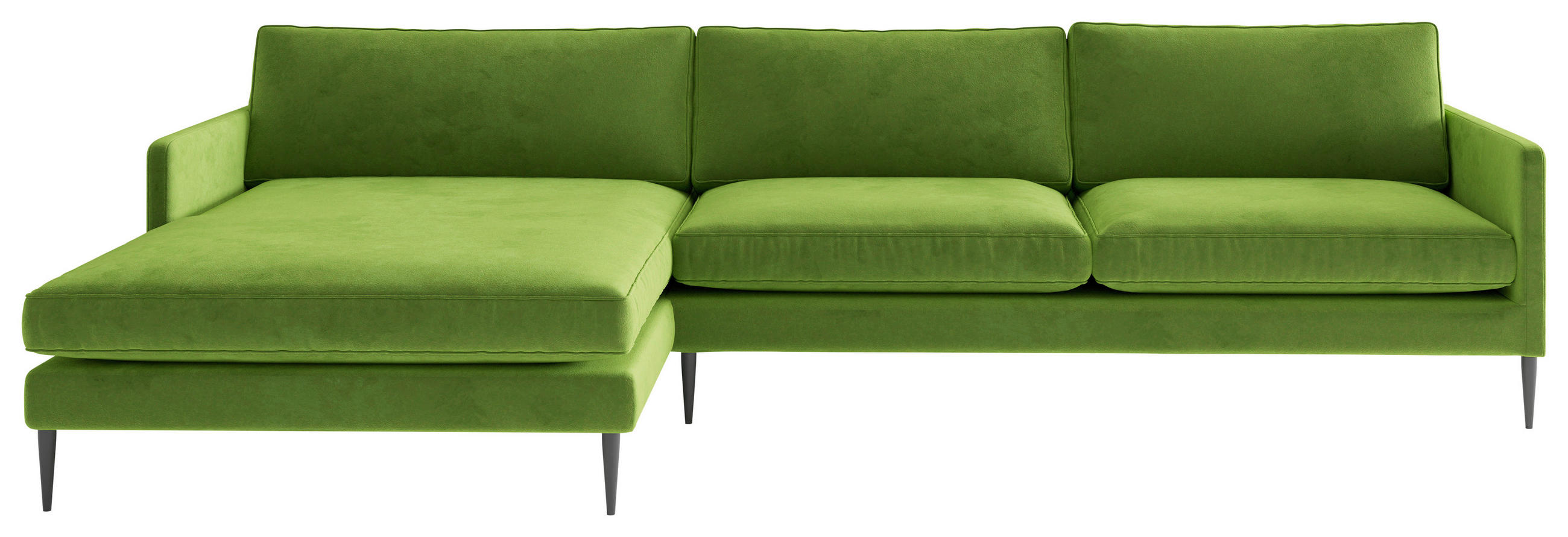 ECKSOFA 154/277 cm Justin in Samt, Velours Grün  154/277 cm  - Grün, Design, Textil/Metall (154/277cm) - Livetastic