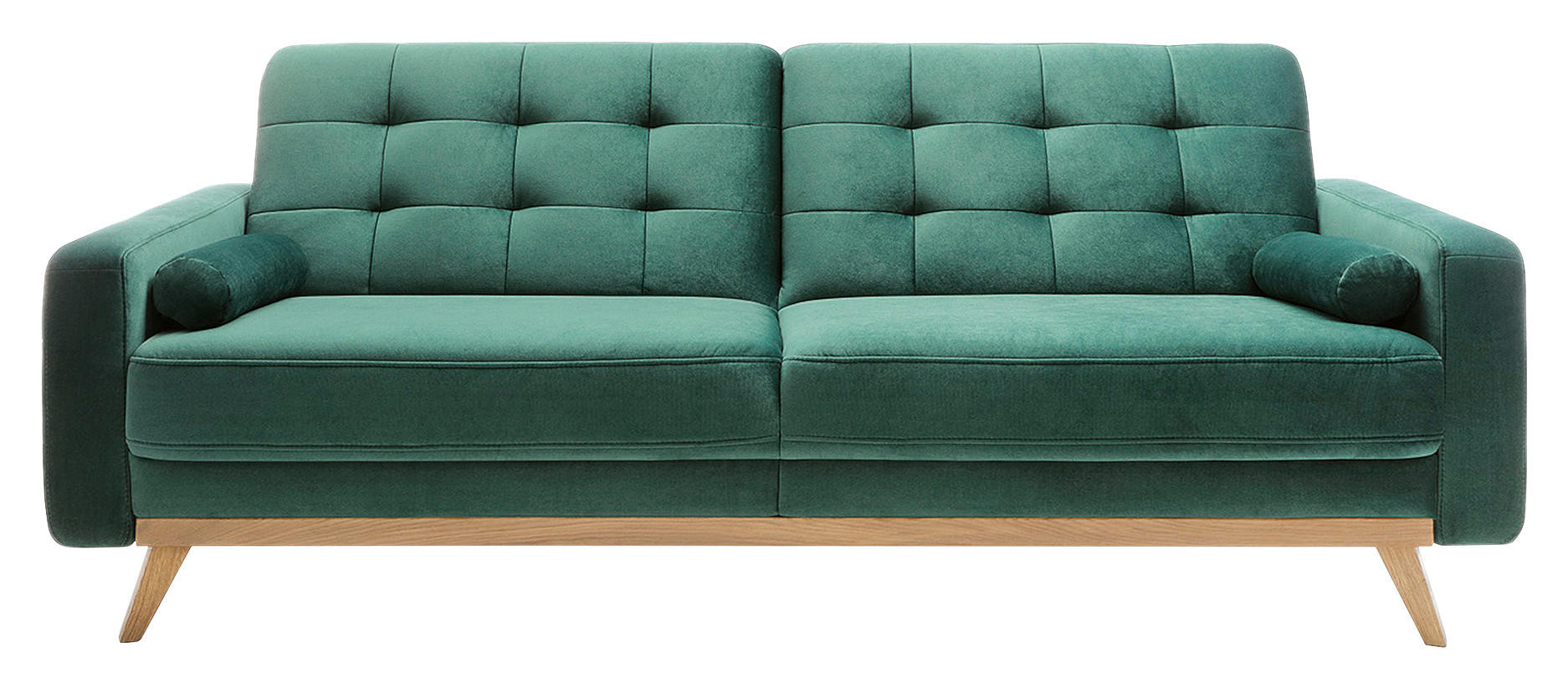 SCHLAFSOFA Velours Grün, Türkis  inkl. Kissenrolle, Bettkasten, Schlaffunktion  - Türkis/Eichefarben, Design, Holz/Textil (224/87/89cm) - Stylife