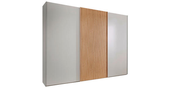 SCHWEBETÜRENSCHRANK  in Champagner, Eiche Bianco  - Eiche Bianco/Champagner, Design, Holzwerkstoff/Metall (300/217/67cm) - Novel