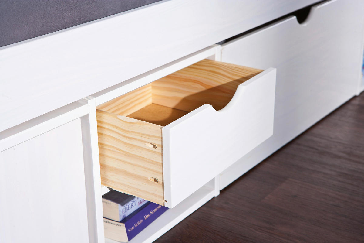 STAURAUMBETT 90/200 cm  in Weiß  - Naturfarben/Weiß, Basics, Holz (90/200cm) - MID.YOU