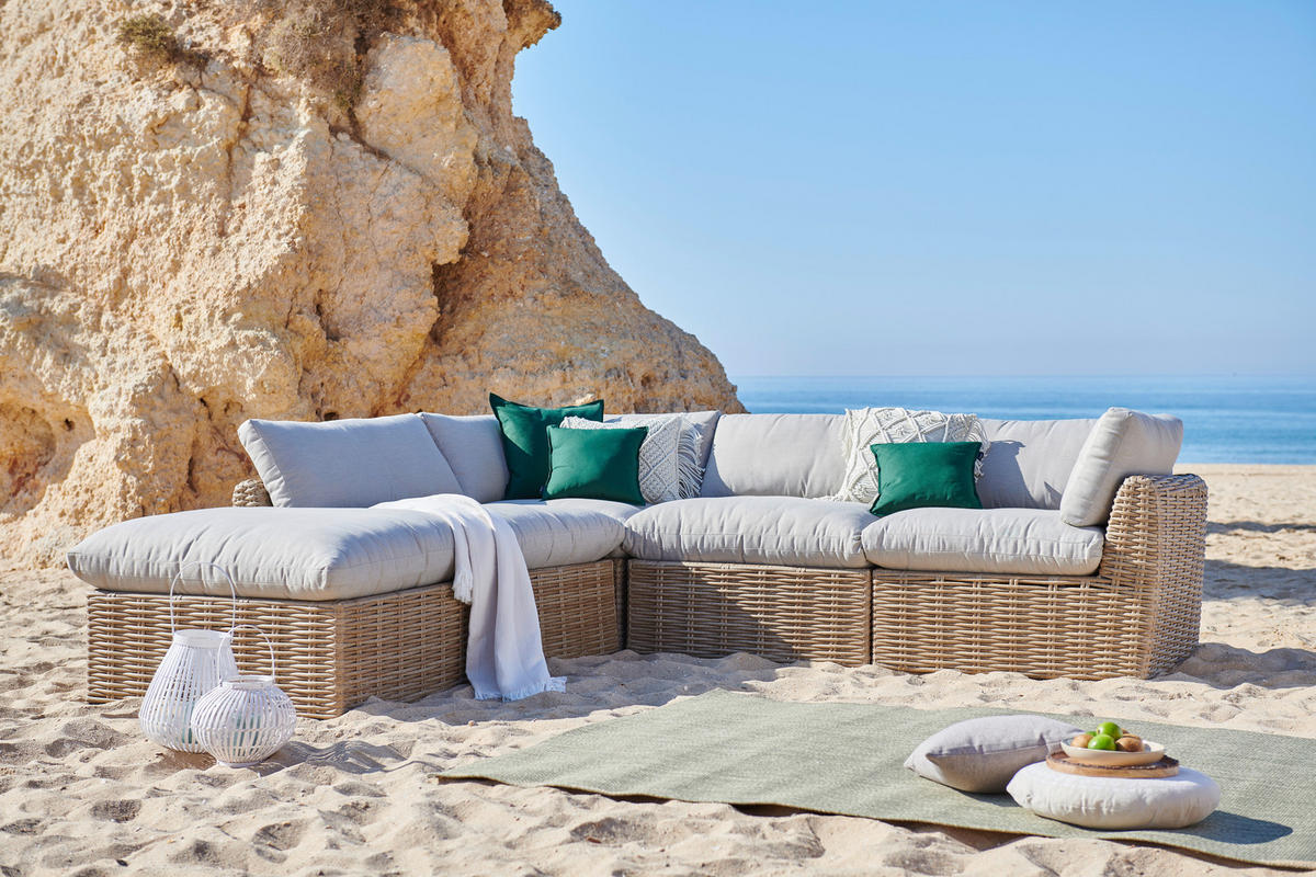 LOUNGEHOCKER 90/36/78 cm Aluminium  - Beige/Schwarz, ROMANTIK / LANDHAUS, Kunststoff/Textil (90/36/78cm) - Ambia Garden