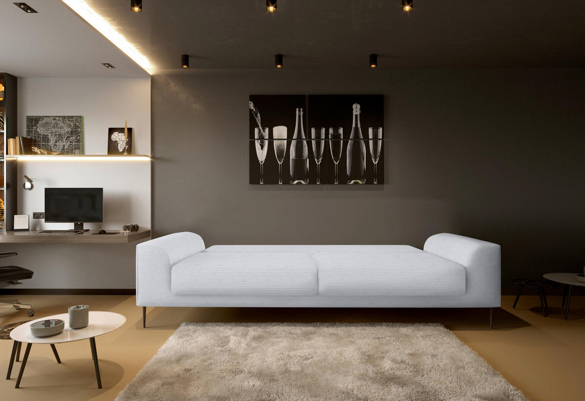 SCHLAFSOFA  mit Stoffauswahl, Schlafen auf Sitzhöhe, Armteil links, Armteil rechts Cord Silberfarben  - Silberfarben/Schwarz, Design, Textil/Metall (250/89/105cm) - Livetastic