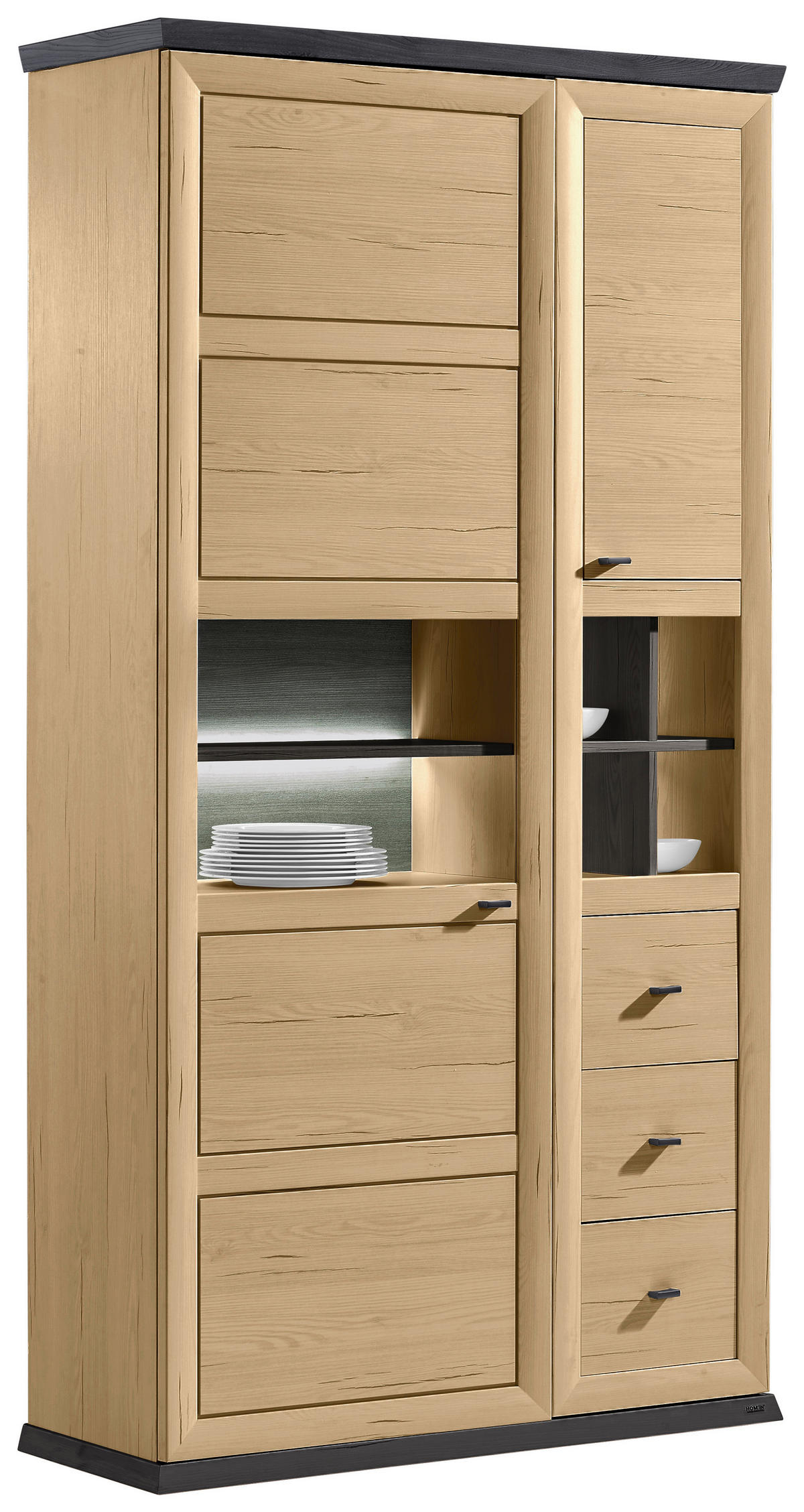 VITRINEDunkelgrau, Eiche Artisan  - Dunkelgrau/Eiche Artisan, Romantik / Landhaus, Glas/Holzwerkstoff (110/209/43cm) - Hom`in