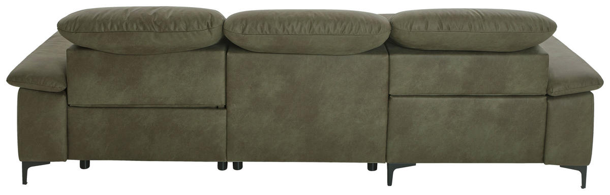 ECKSOFA Olivgrün Mikrofaser Kopfteilverstellung  - Chromfarben/Olivgrün, Design, Textil/Metall (184/280cm) - Pure Home Comfort