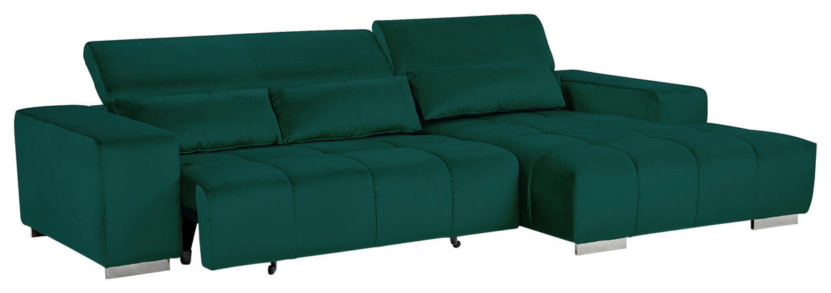 ECKSOFA Grün Velours  - Silberfarben/Grün, KONVENTIONELL, Textil/Metall (307/186cm) - Livetastic