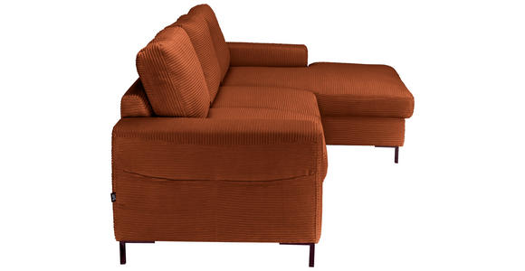 ECKSOFA Rostfarben Cord Rückenkissen, Bettkasten, Schlaffunktion, Rücken echt, Liegefläche im Originalstoff  - Rostfarben/Schwarz, KONVENTIONELL, Textil/Metall (240/150cm) - Carryhome