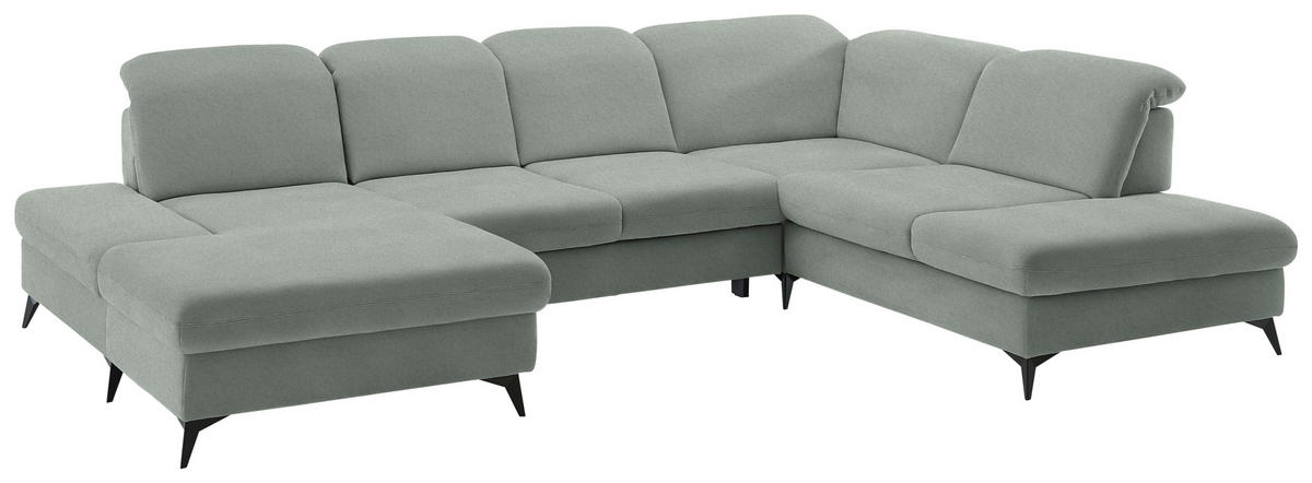 WOHNLANDSCHAFT Chenille Hellgrau  - Hellgrau/Schwarz, Design, Textil/Metall (198/364/255cm) - Beldomo Style