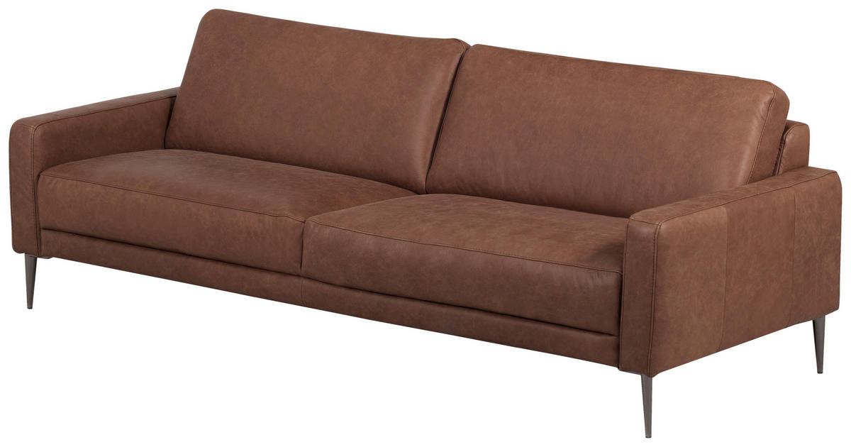 Canapea 3,5 Locuri, piele, maro închis - maro închis/negru cromat, Design, metal/piele (207/85/92cm) - Livetastic