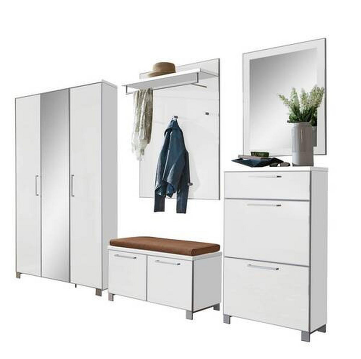 GARDEROBE 6-teilig  in 245/195/40 cm  - Taupe/Weiss, Design, Glas/Holzwerkstoff (245/195/40cm)