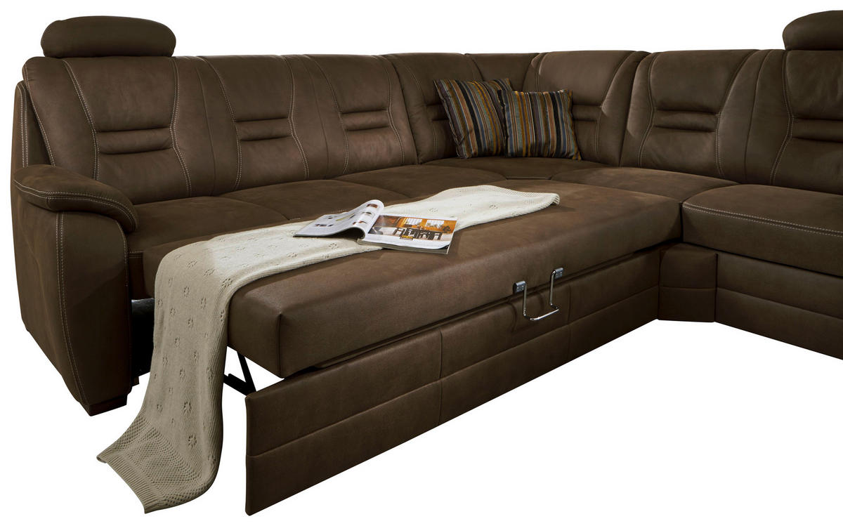 SAROKKANAPÉ textil barna, szürke  - bézs/barna, Konventionell, textil/fa (286/234cm) - Beldomo Comfort