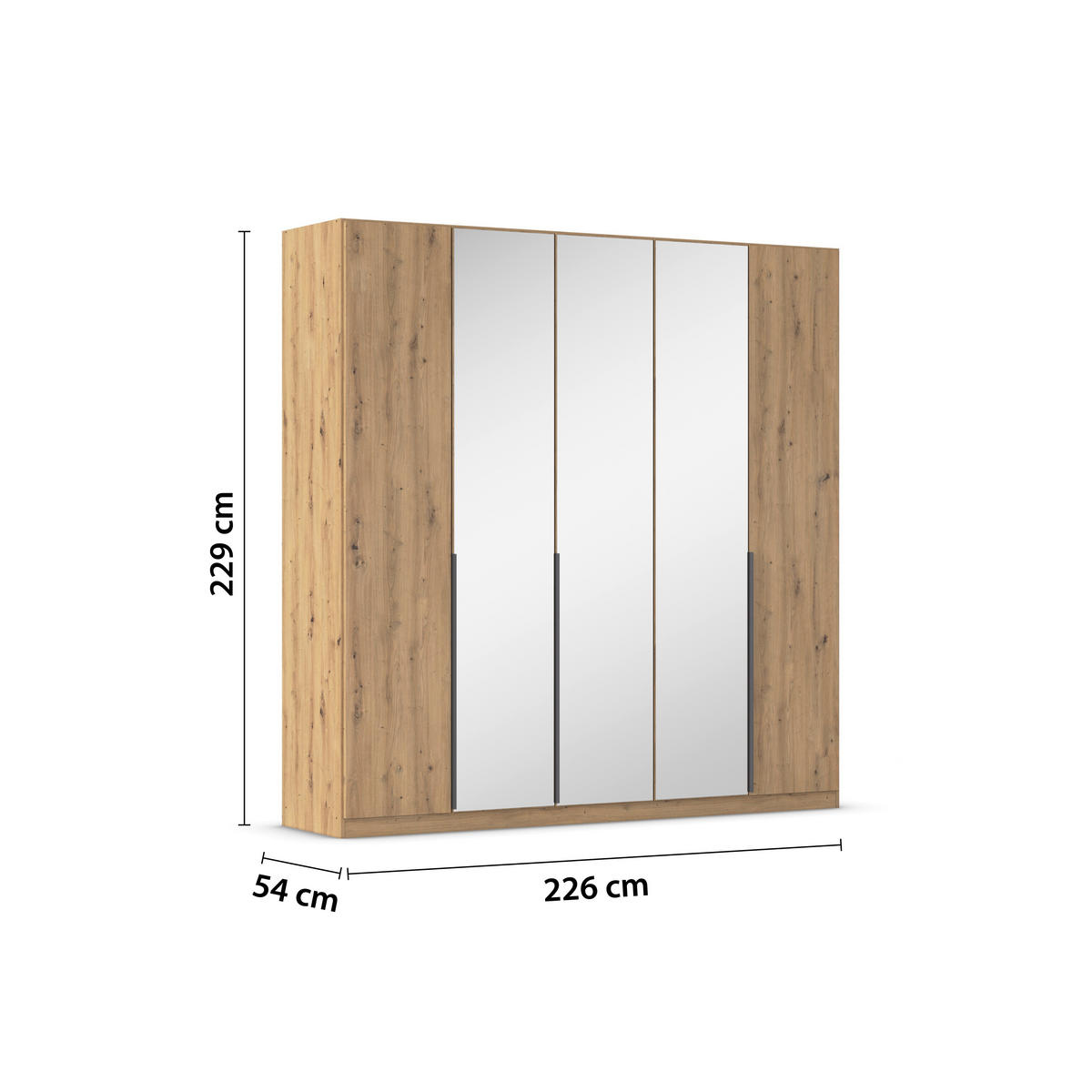 DREHTÜRENSCHRANK  in Eiche Artisan  - Eiche Artisan/Grau, MODERN, Holzwerkstoff/Metall (226/229/54cm) - Rauch Möbel