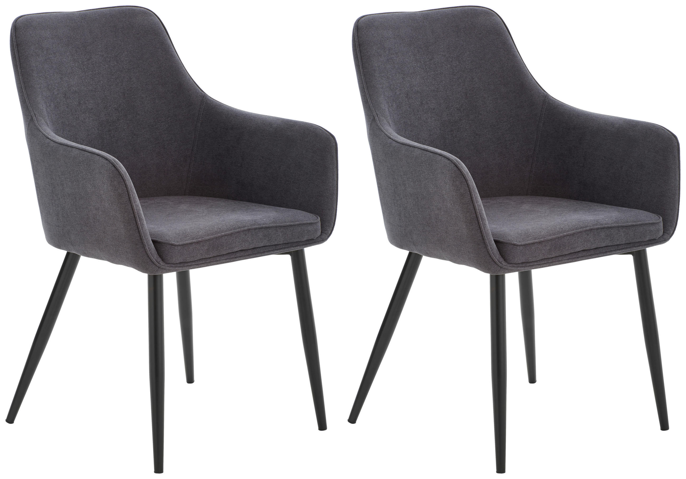 ARMLEHNSTUHL-SET 2 Stück  in Eisen Mikrofaser  - Schwarz/Grau, KONVENTIONELL, Textil/Metall (59/88,5/60,5cm) - Livetastic